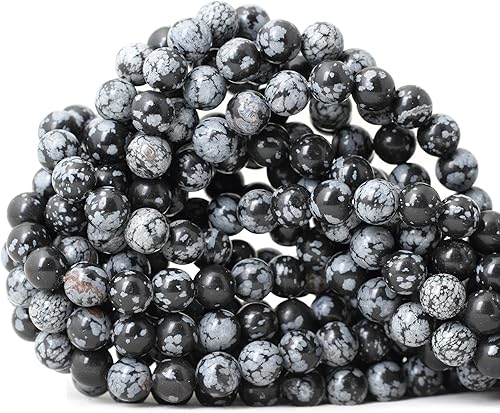 45 cuentas redondas sueltas de obsidiana negra natural de copo de nieve de 0.315 pulgadas (0.315 in), cuentas para hacer joyas y hallazgos de