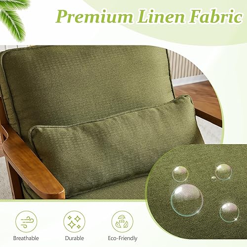 Miniatura 6 de VINGLI Silla decorativa de madera maciza con reposabrazos anchos, silla moderna tapizada de mediados de siglo con almohada, cómoda silla de lectura