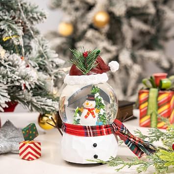 DUSVALLY Snow Globe Gift for Kid & Adult Snowman-Scene, Crystal Musical Glitter Ball for Christmas & New Year, 100mm Glass Water Globe Wind-up Decoration for Home & Office, 7H