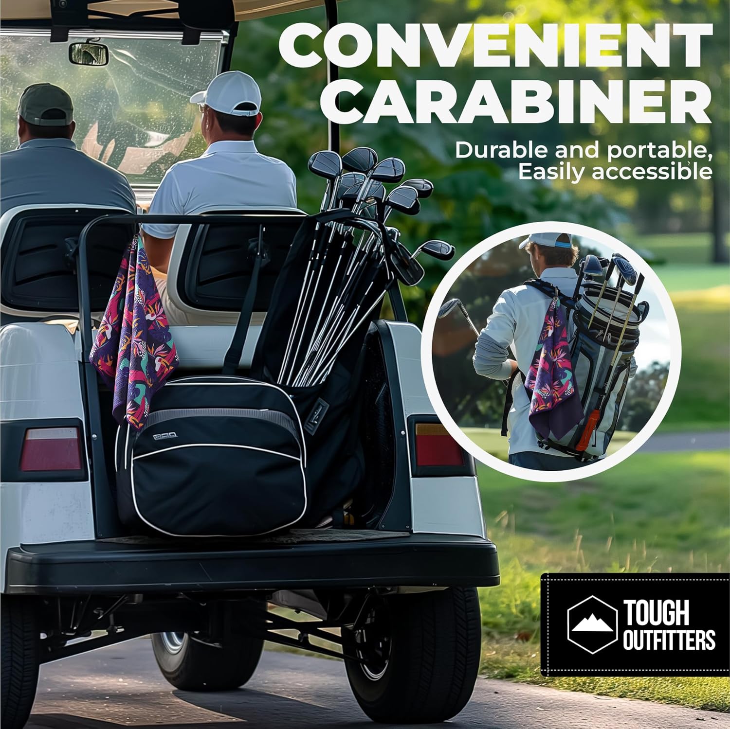 Tough Outdoors Golf Towel - 15"x 25" Microfiber Golf Bag Towel with Clip - Waffle Texture, High Absorbency, Tropical Purple - Image 5