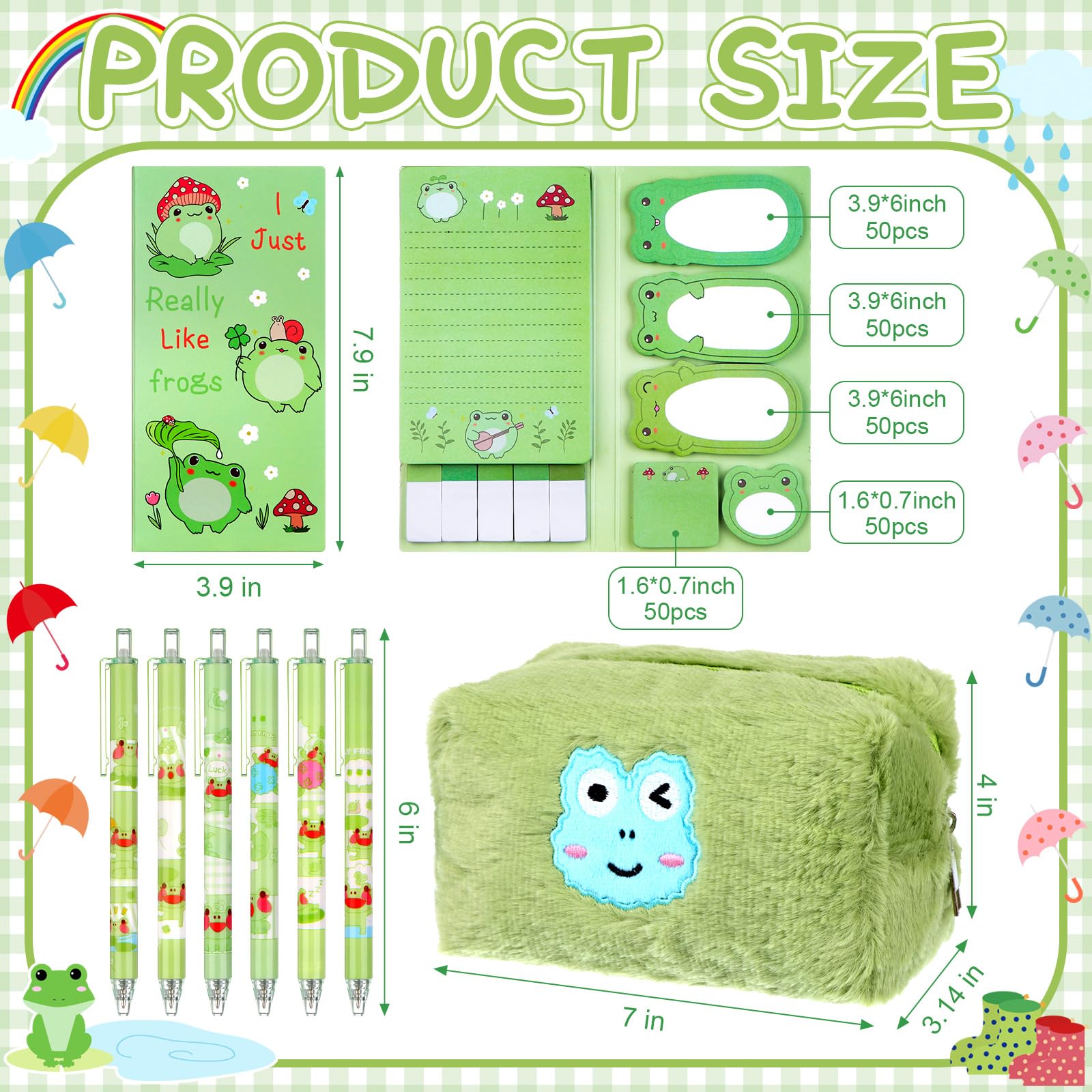 70 Pcs Frog Stationery Set Frog Pencil Pouch Frog Pens Cartoon Frog Stickers Notebooks Sticky Notes Stickers Index Tags Frog Party Favours Back to School Gift for Kids Frog Lovers Student Teacher - Image 2