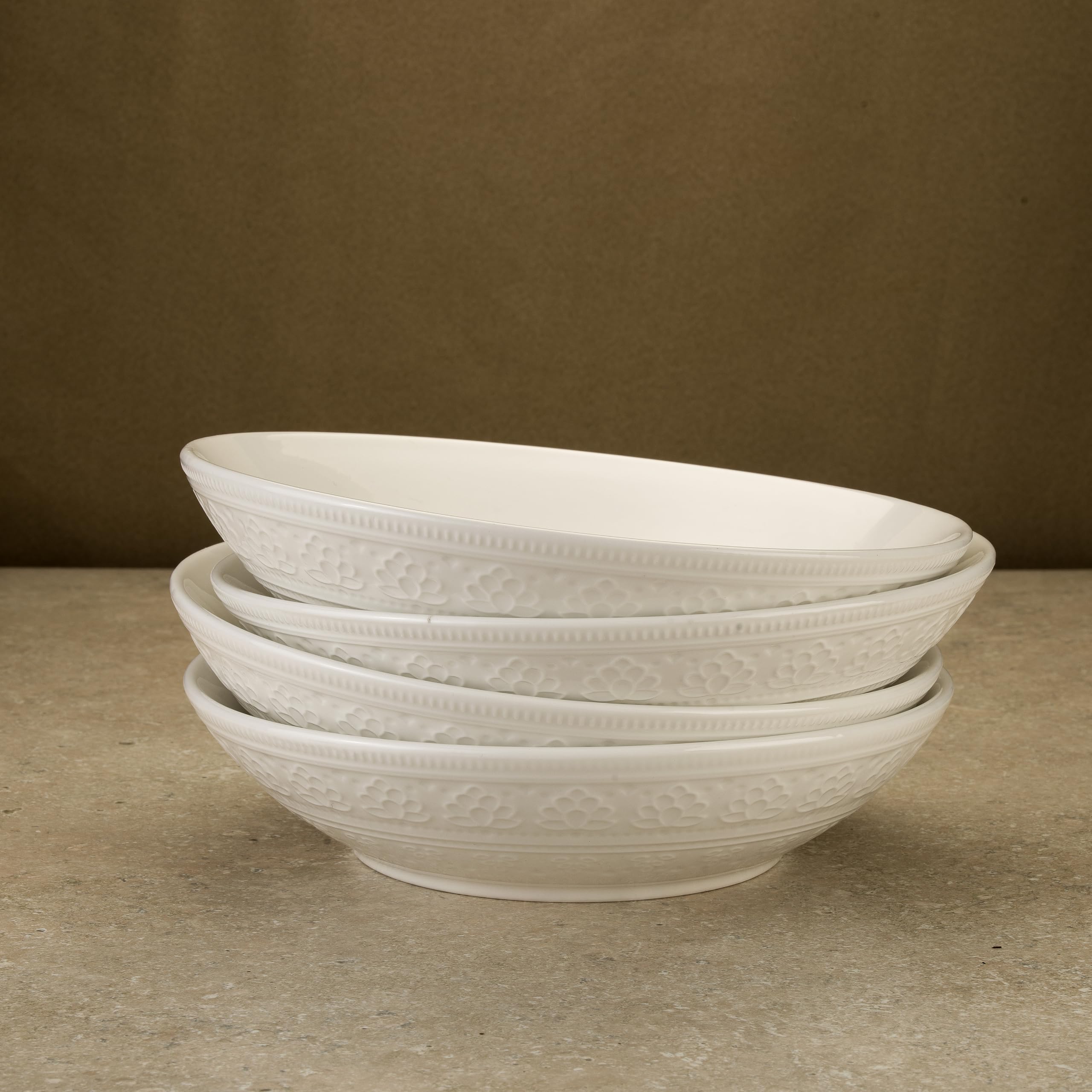 Euro Ceramica Fez zestaw misek do makaronu 10 cm, biała, wzór mandali w kształcie łezki