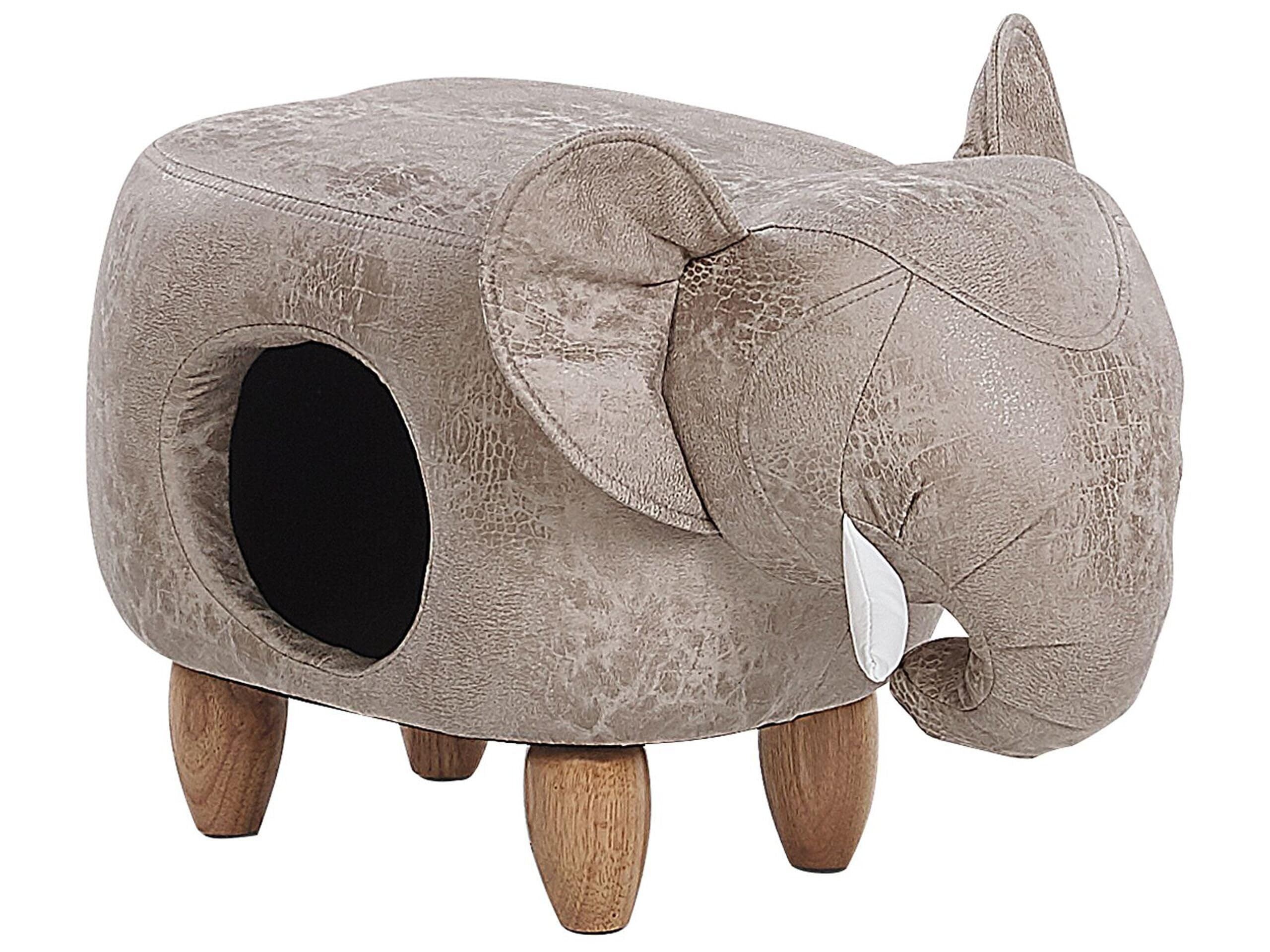 Beliani Praktischer Hocker für Kinder und Tiere in Elefanten-Form hellgrau Lederoptik mit Höhle Jumbo
