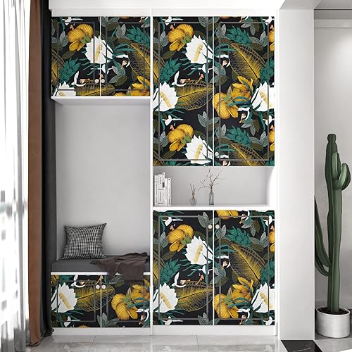 Miniatura 5 de WESTICK Papel tapiz vintage para despegar y pegar, papel de contacto floral para armarios, papel tapiz floral oscuro oscuro para paredes de