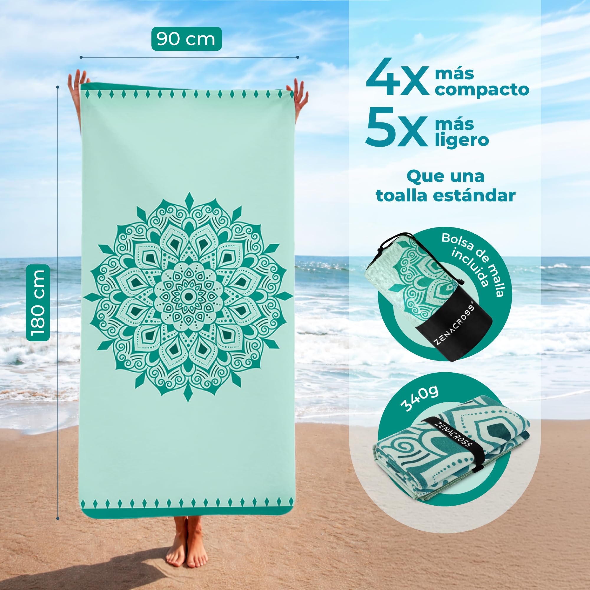 Aqua Toalla Microfibra Grande 90x180 cm Secado Rápido Antiarena