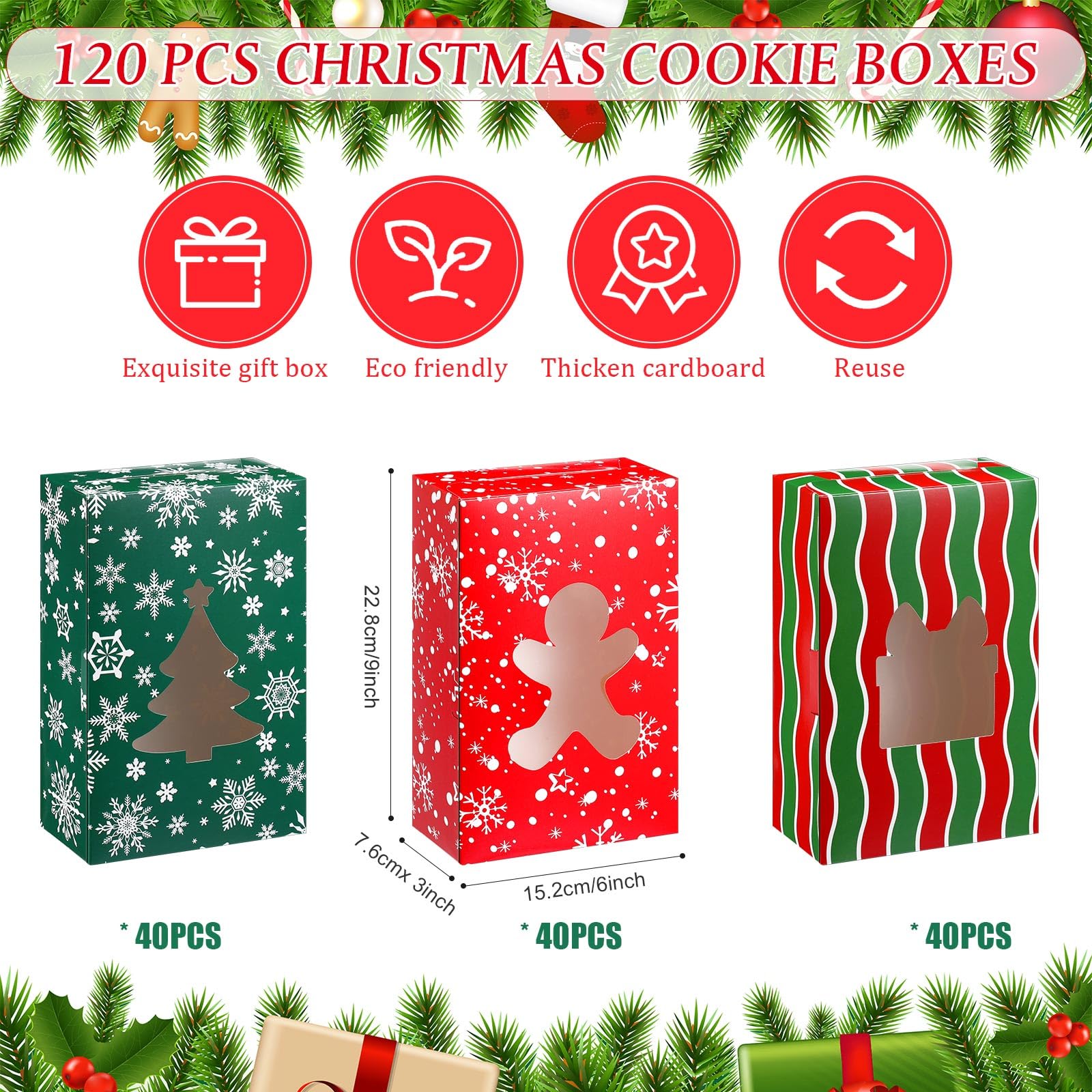 Tenceur 120 Pcs Christmas Treat Boxes Bulk Christmas Cookie Boxes with
