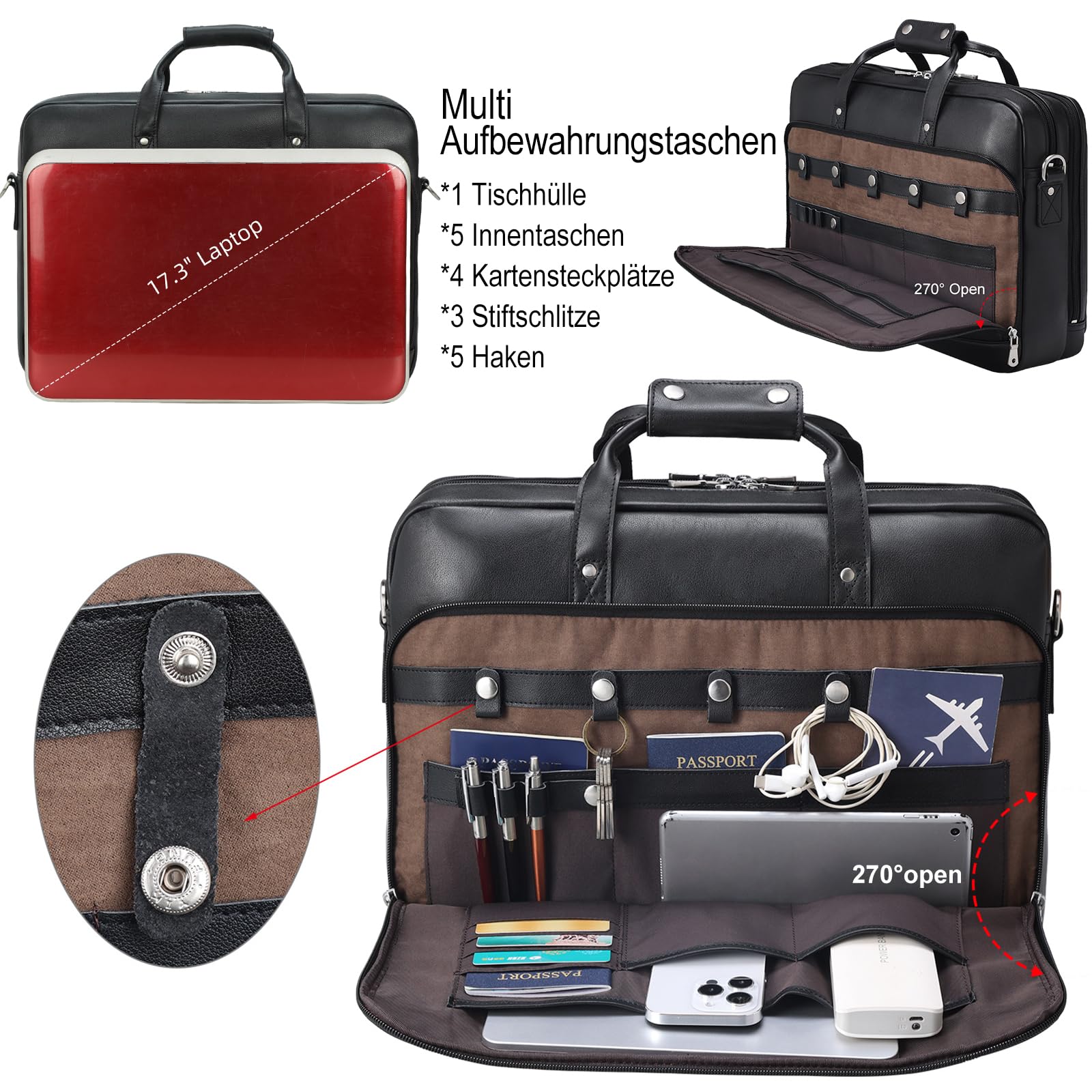 TIDING Aktentasche Herren Leder 17 zoll Laptoptasche Business Tasche 15.6" Laptop Handtasche Vintage Umhängetasche für Geschäft Büro