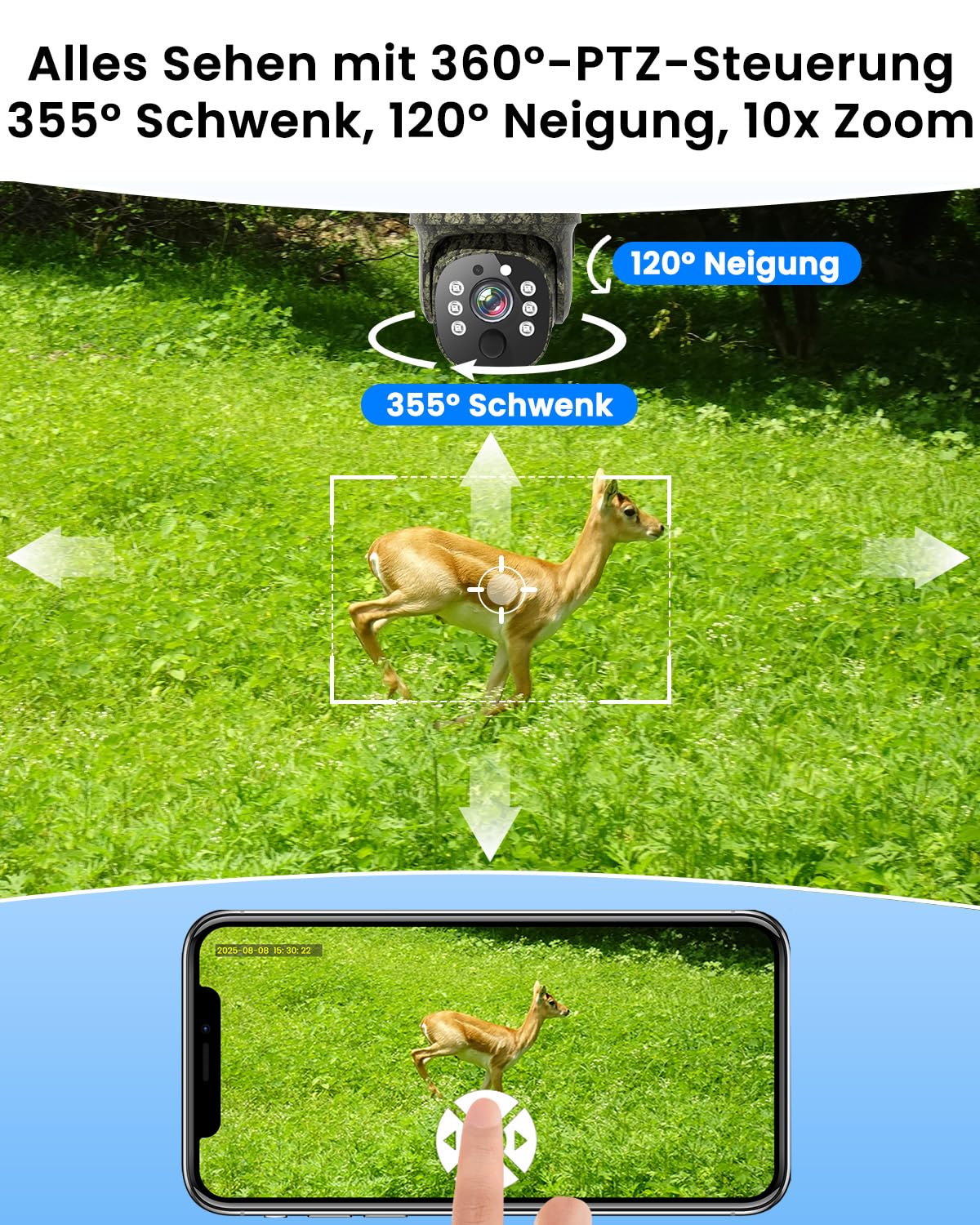 UCOCARE 4MP Wildkamera mit SIM-Karte 4G LTE Solar Überwachungskamera Outdoor 15000mAh 8W Solarpanel KI-Bewegungserkennung Tracking Farbnachtsicht