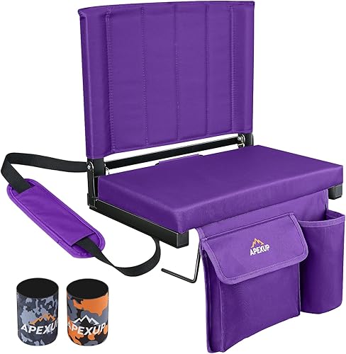 Miniatura 12 de APEXUP Asientos de estadio con soporte trasero, asiento portátil para gradas con bolsillo grande y soporte para tazas, silla ancha para estadio