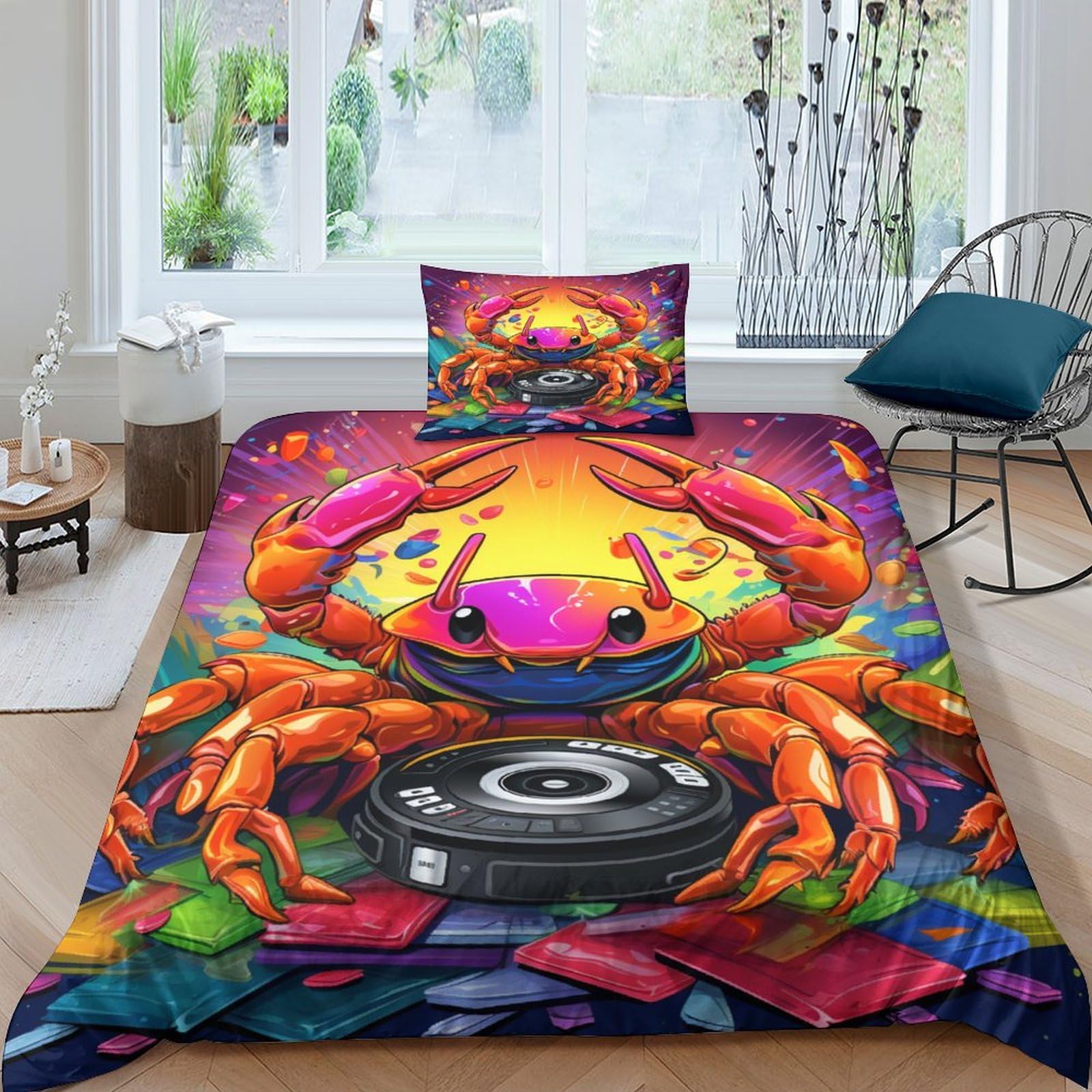 Housse de couette crabe 135x200 cm avec 2 taies d'oreiller en microfibre pour lit simple