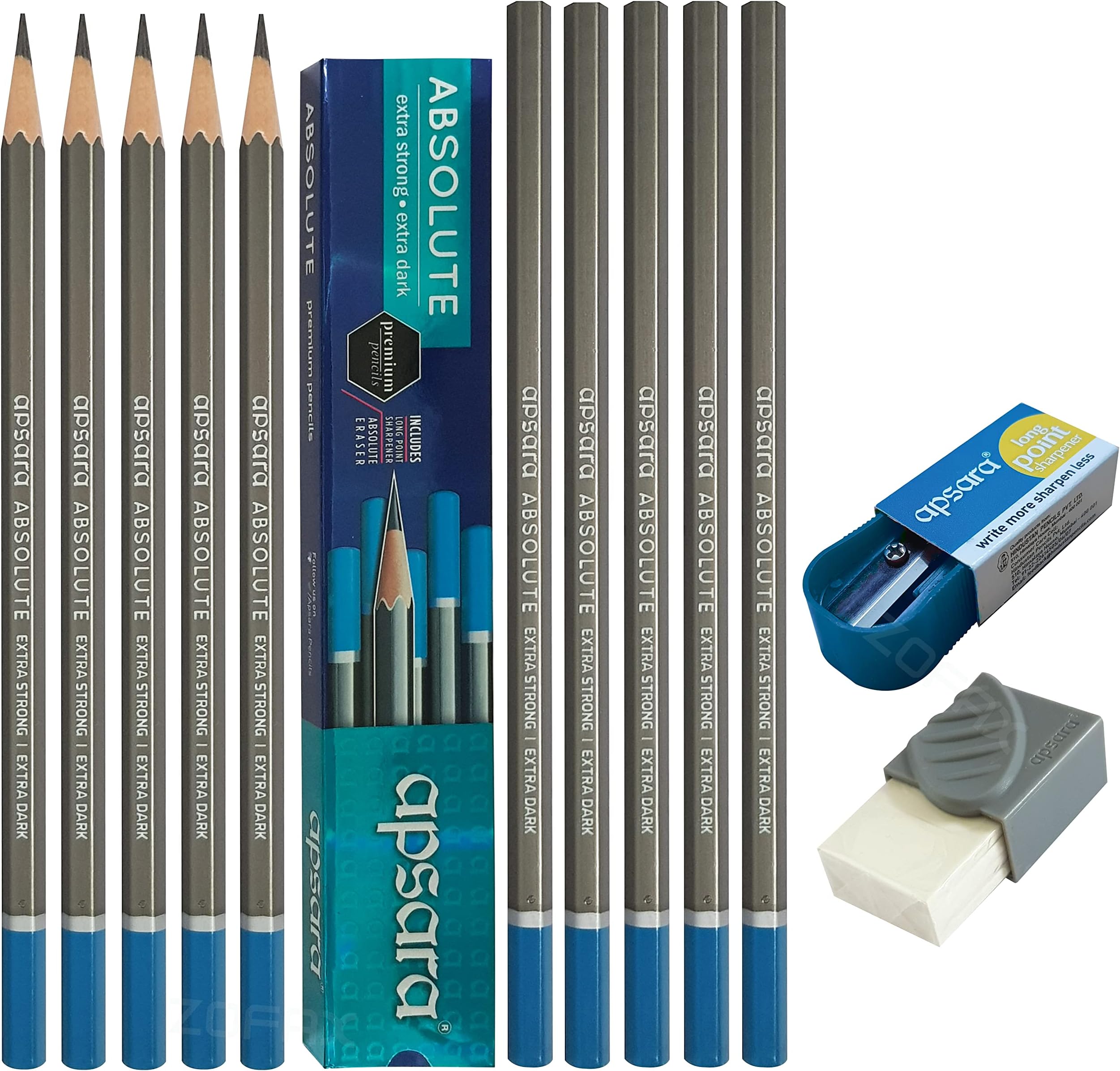 APSARA Absolute Premium Extra Strong Extra Dark Triangular 10 Pencils Eraser Sharpener
