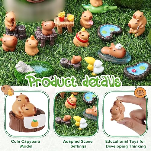 Miniatura 3 de Simgoing El juego de 36 figuras de Capybara incluye 19 modelos de simulación Capybara 15 accesorios de jardín en miniatura, 1 adorno de papas