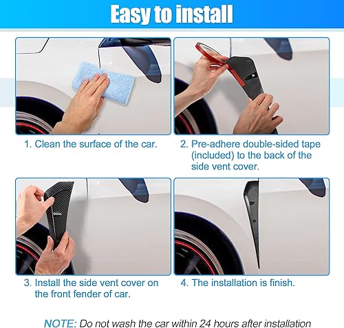 Miniatura 7 de X AUTOHAUX Par de guardabarros de coche Ventilación lateral de fibra de carbono Flujo de aire Fender ABS Car Body Side Vent Fender Rejilla Spoiler