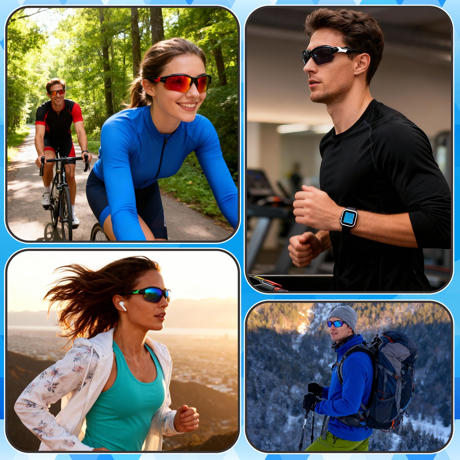 Confezione da 4 occhiali da sole polarizzati sportivi per uomo e donna, protezione UV, leggeri, mezza montatura, occhiali da sole per esterni