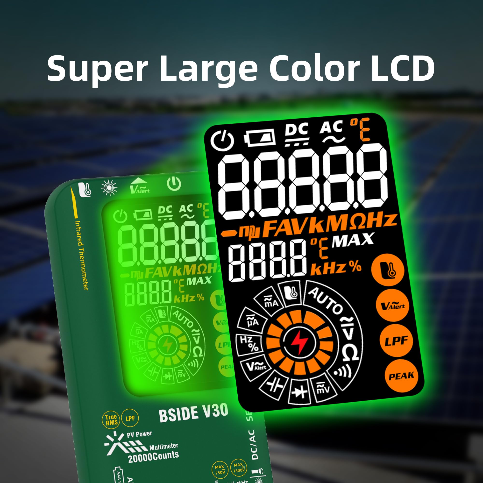 BSIDE Digital Multimeter Messgerät TRMS 20000 Zählungen, 0.01mV 0.1μA 1500V Smart Photovoltaik Multimeter, Stromprüfer Spannungsprüfer Hochgenau mit Doppelter Leistung Farb-LCD und IR Thermometer