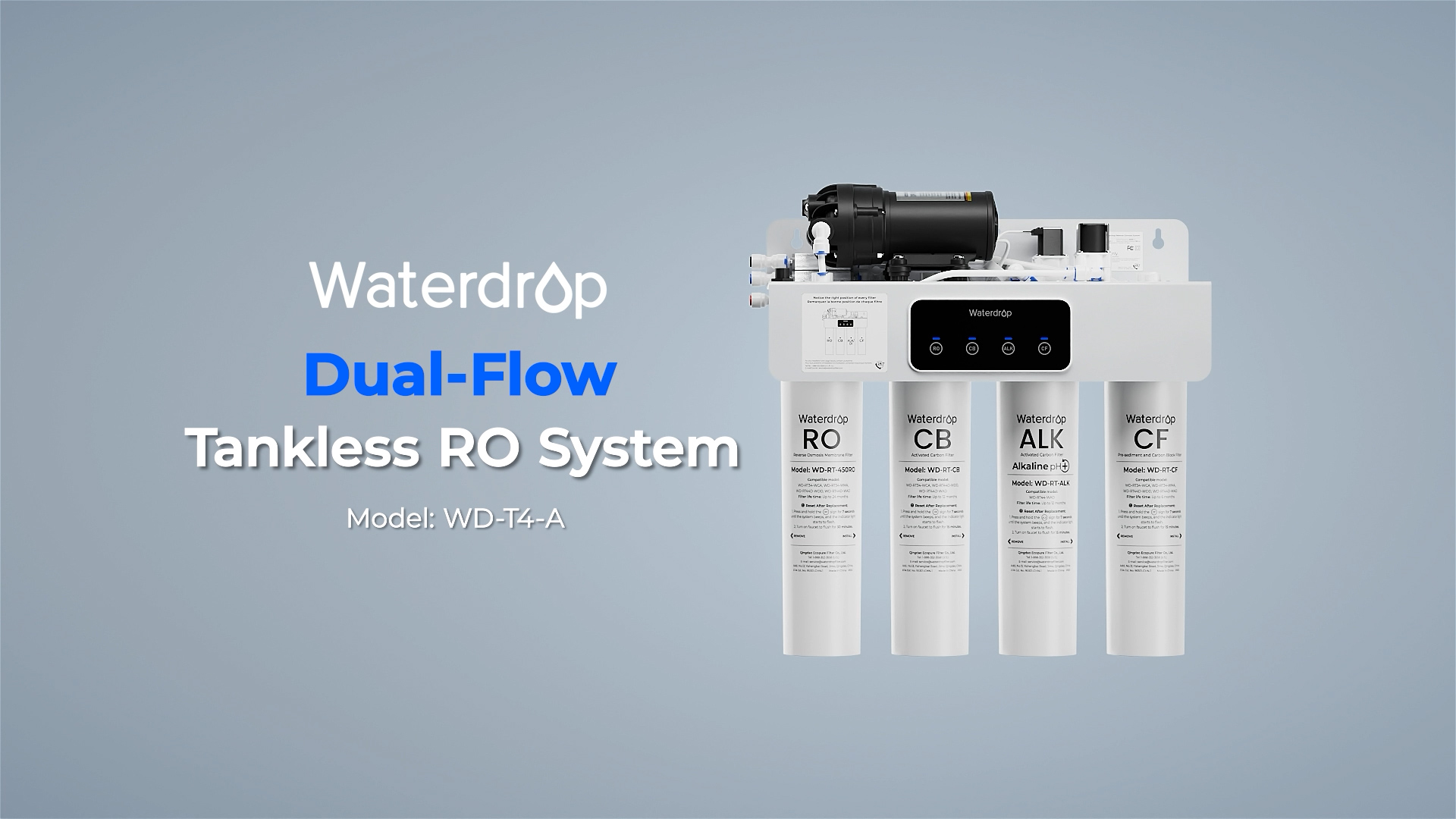 Image of Waterdrop T4-A Alkaline pH+ Reverse Osmosis Water Filter, Dual Flow, NSF /ANSI 372 Certified, 10-Stage, 450 GPD Tankless Undersink RO Filtration System, 2:1 Pure to Drain, BPA Free, Plug-in Required