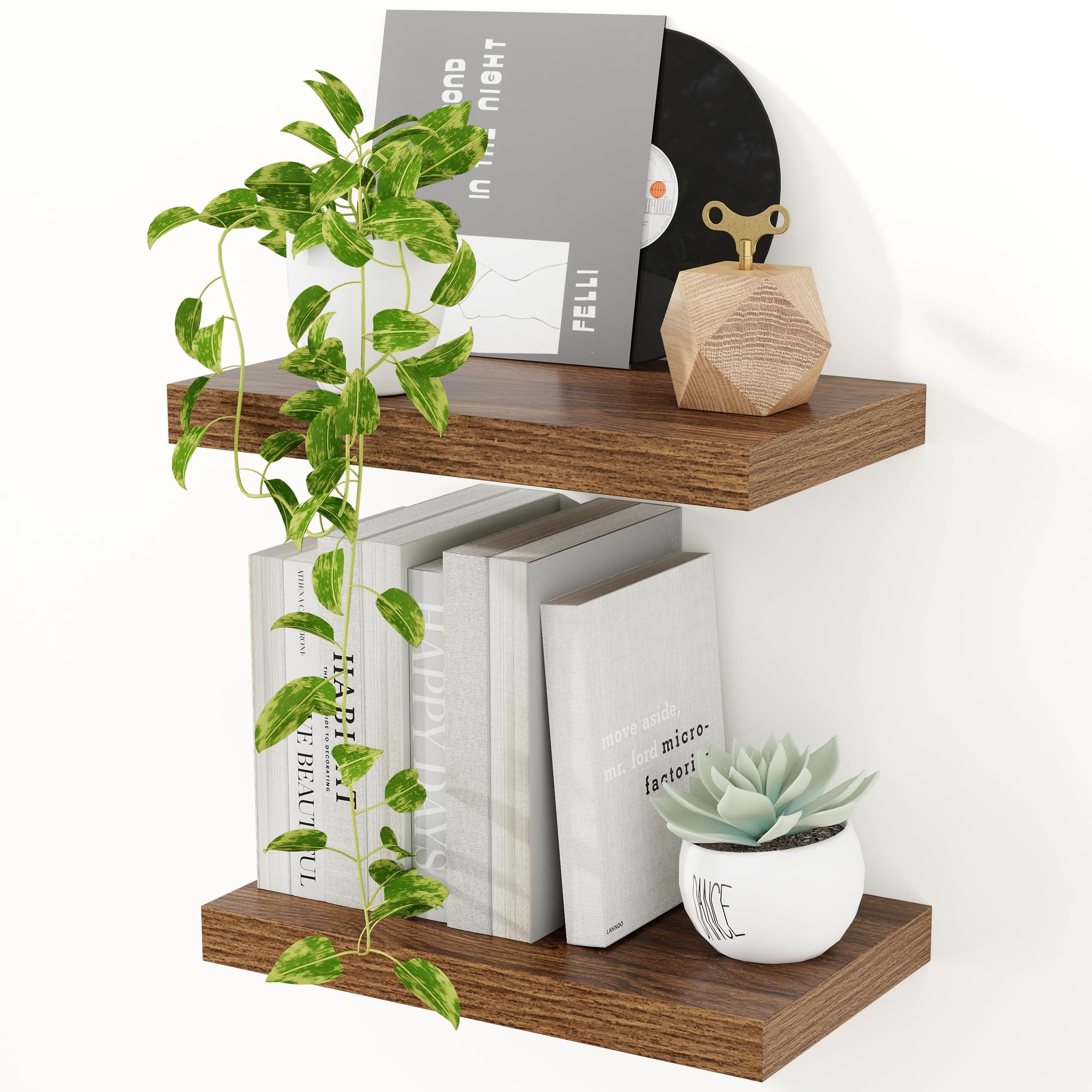 Feihorrm Floating Shelves for Wall 40cm Wooden Floating Shelves Walnut