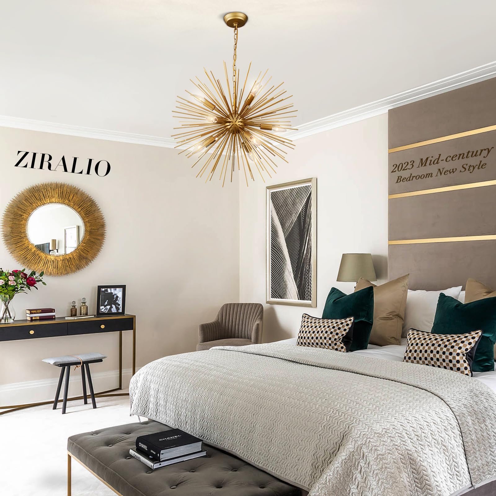 ZIRALIO Modern Gold Sputnik Chandelier 9-Light Starburst Chandelier ...