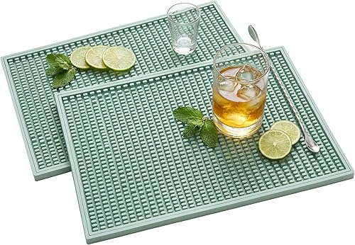 Tapete de barra de 18 x 12 pulgadas (2 piezas) de goma para encimera y secado de platos, tapete antideslizante con diseño de flujo de aire para bar