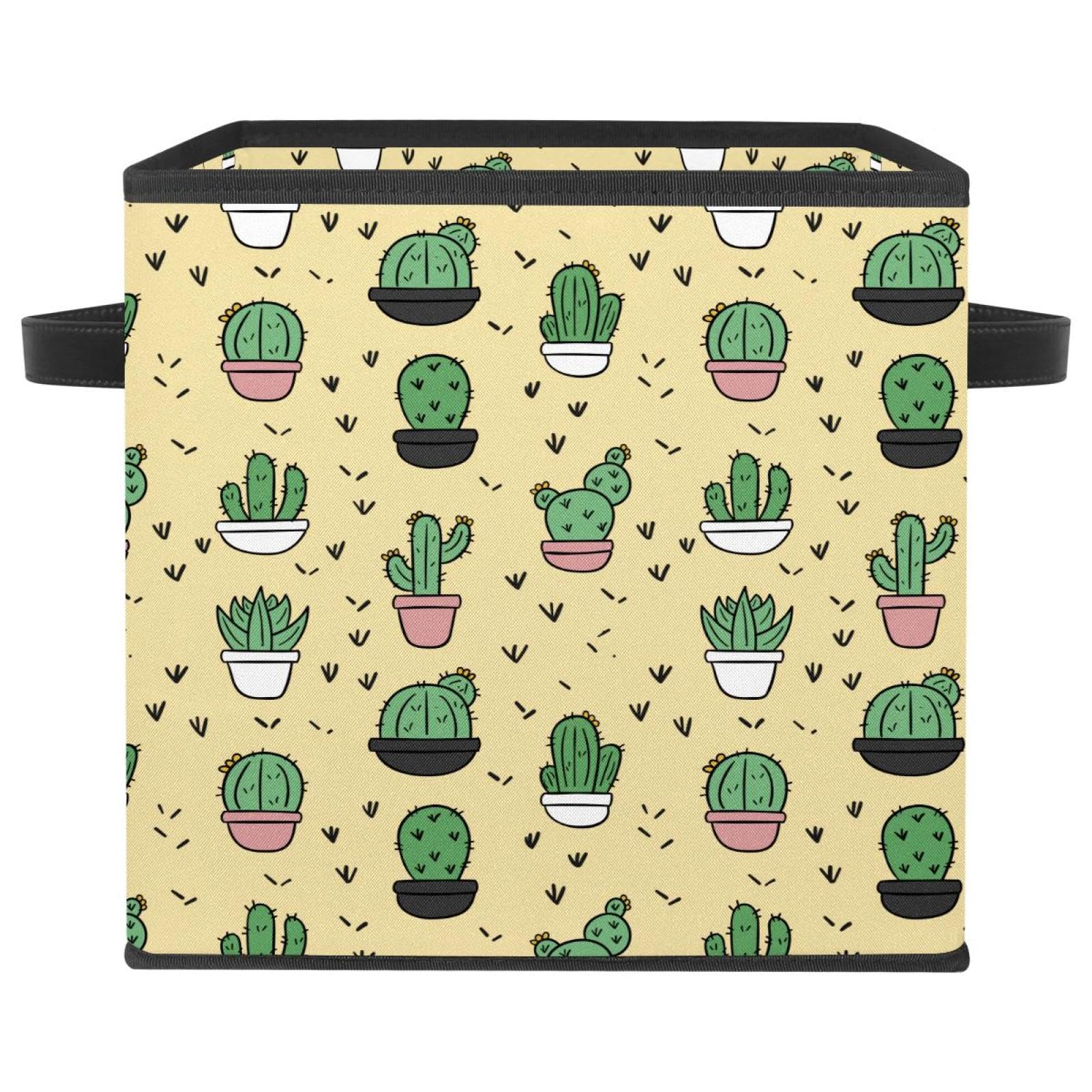 Bacs avec poignées pour jouet et vêtements motif cactus de dessin animé
