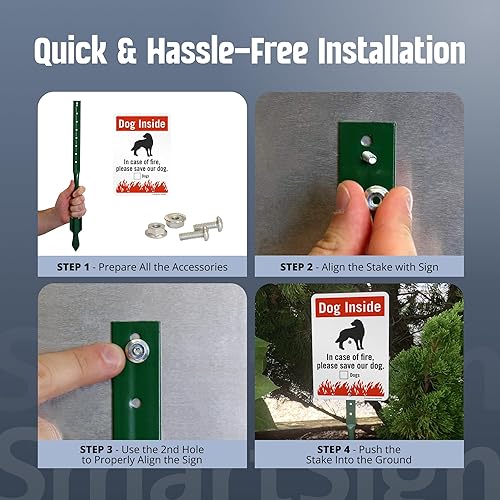 Miniatura 6 de SmartSign Letrero de patio con texto en inglés "Dog Inside - In Case Of Fire Please Save Our Dog" de 10 x 7 pulgadas, kit de estaca de 18 pulgadas,