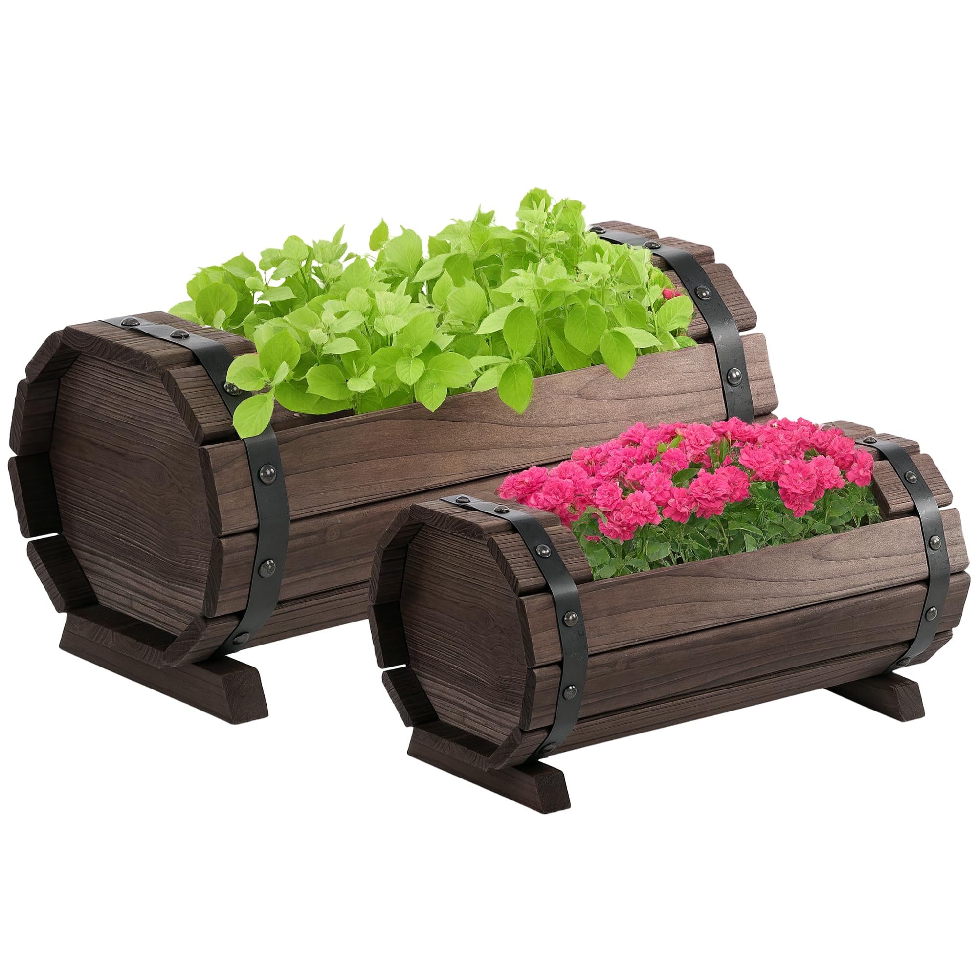 Rackhams 2Pcs Wooden Flower Plant Pot Outdoor Plant Box With Solid Wood