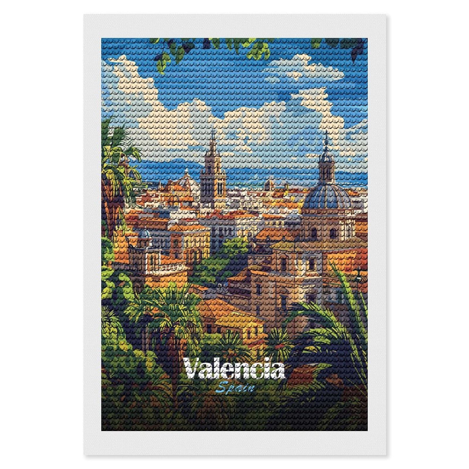 Junmoney Valencia Cityscape Diamond Painting Canvas Kit 8"x12", Adhesive Canvas, Christmas Gift, Full Kit Included, Thoughtful Present