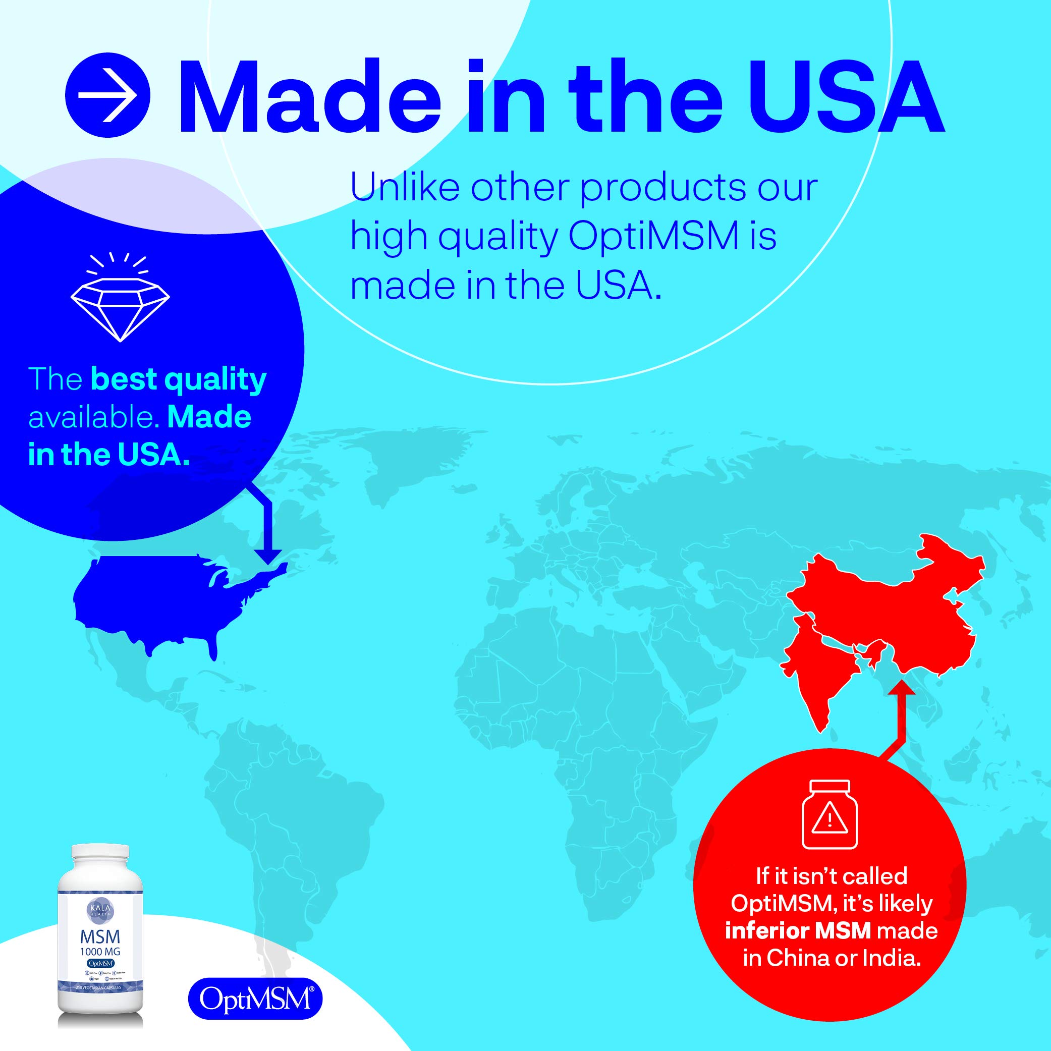 Kala Health – 250 cápsulas OptiMSM® Vegetarian – 1000 mg/cápsula This Pure MSM Supplement is the Only Methylsulfonilmetano Made in USA – The orgánicic Crystals are Free of any aditives