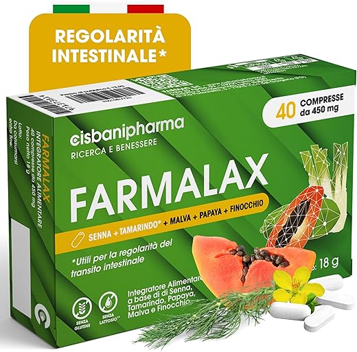 FARMALAX, Lassativo Naturale Per il Transito Intestinale contro l’Intestino Pigro, 40 compresse,...