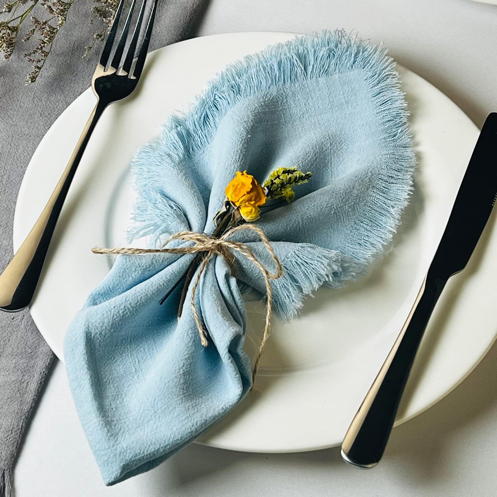 Dololoo Handmade Cloth Napkins, Cotton Linen Cloth Napkins with Fringe