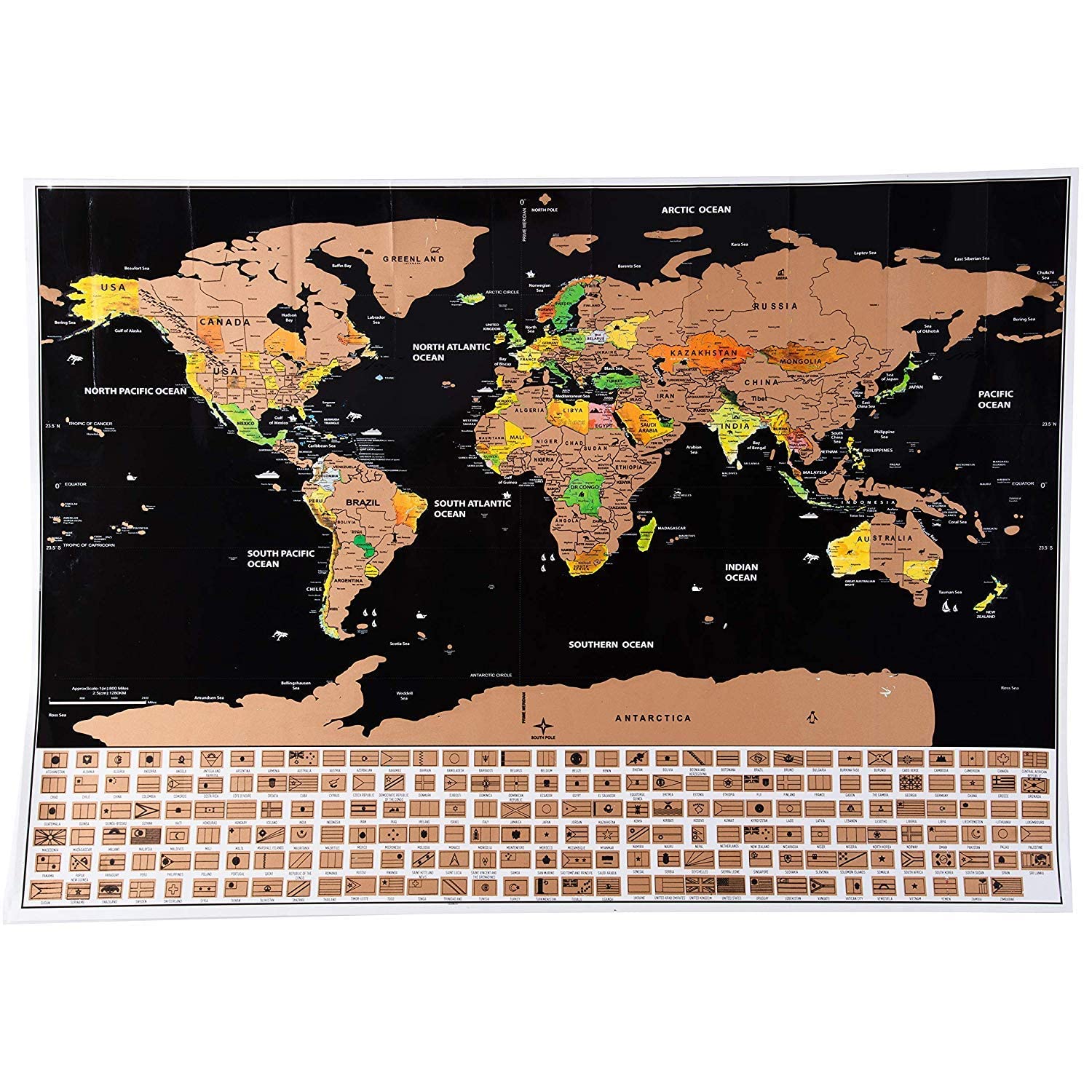 Scratch Off World and United States Travel Map - XL Poster w Precision Scratch Tools 33" x 23" - Countries & Flags - Great Wall Art Decor or Gift for Travelers