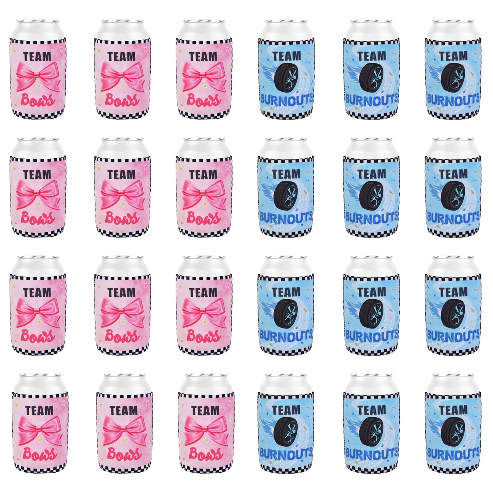Serencatcher Lot de 24 nœuds pour révéler le sexe des canettes - Glacières d'équipe Burnouts - Manchon rose bleu pour garçons ou filles - Décorations de fête