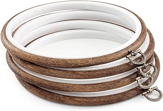 joybest 4-Pack 6 Inch Imitated Wood Embroidery Hoops with Hanging Rings - Cross Stitch Display Frames for Crafts, Sewing & Ornaments