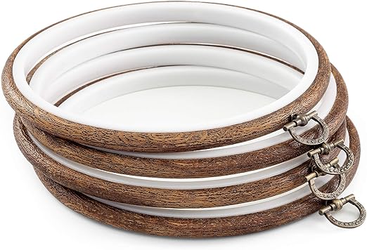 joybest 4 Pieces 6 Inch Round Embroidery Hoops Display Frame Circle, Cross Stitch Hoop Ring Imitated Wood Embroidery Kits for Art Craft Sewing and Christmas Ornaments