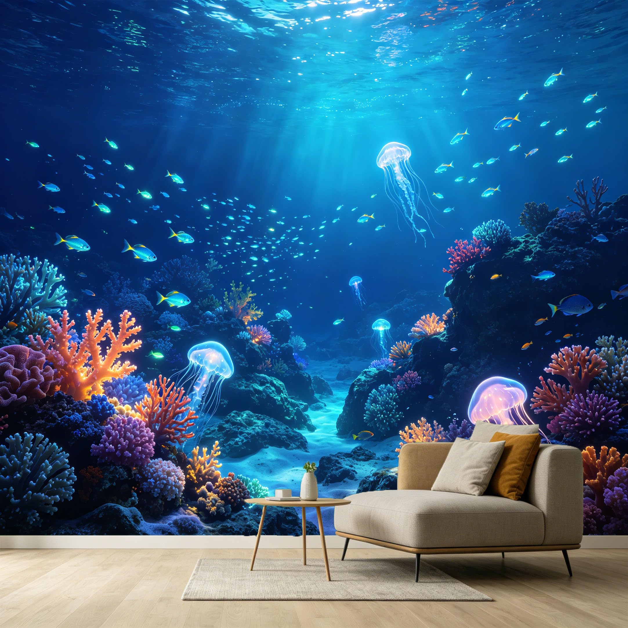 Custom Size Wall Murals Ocean Marine Jellyfish Coral Reef 3D Trompe L'Oeil SelfAdhesive Wall Fabric Removable Large Wallpaper for Photo Living Room