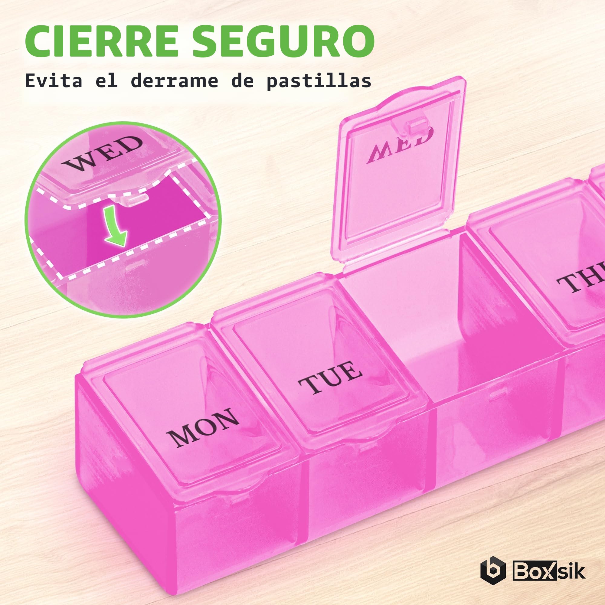 Pastillero Organizador - Pastillero Rosa - Estuche para guardar medicamentos de 7 días, 1 vez al día, contenedor de pastillas semanales para suplementos