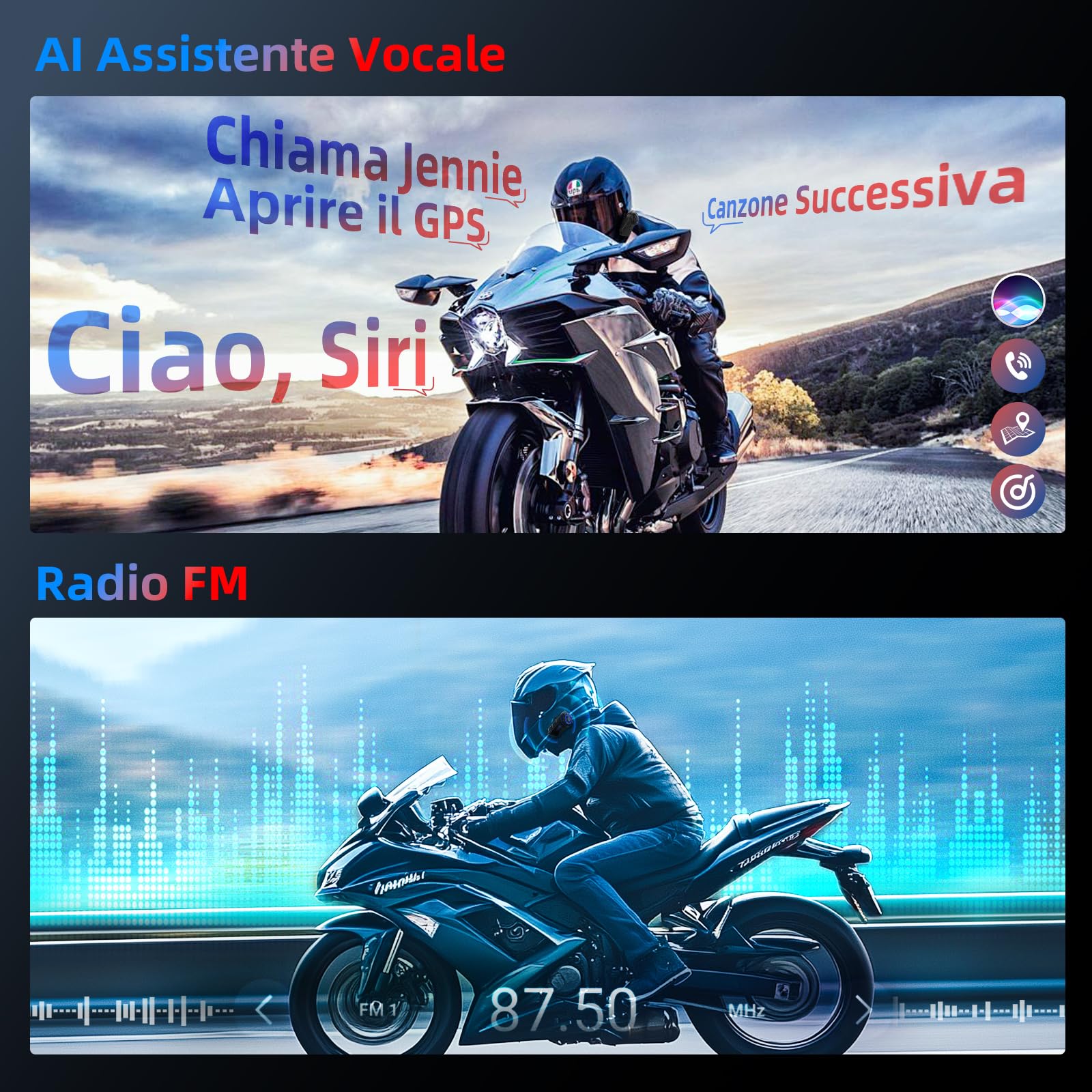 Moman Interfono Moto, CP-E Auricolare Casco Moto 6 Motociclisti 2000M Sistema di Comunicazione Connettività Universale con Cancellazione del Rumore Condivisione Musica Radio FM Impermeabile, Singolo