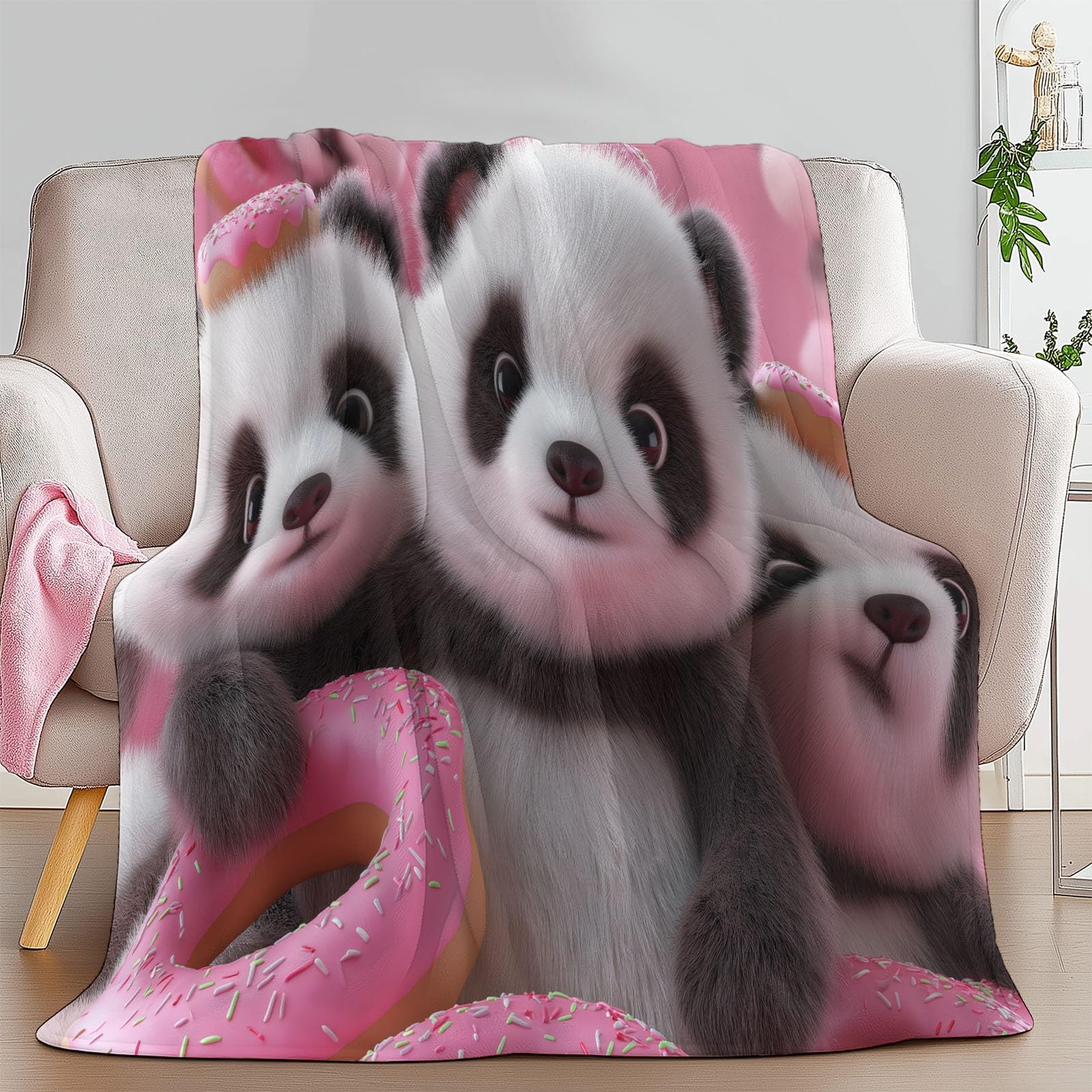 Plaid Couverture Dessin Animé Animal Panda 180x200 cm Plaid Polaire Jeté de Canapé en Flanelle, Couverture Lit Ultra Douce et Duveteuse, pour Camping et Voyage