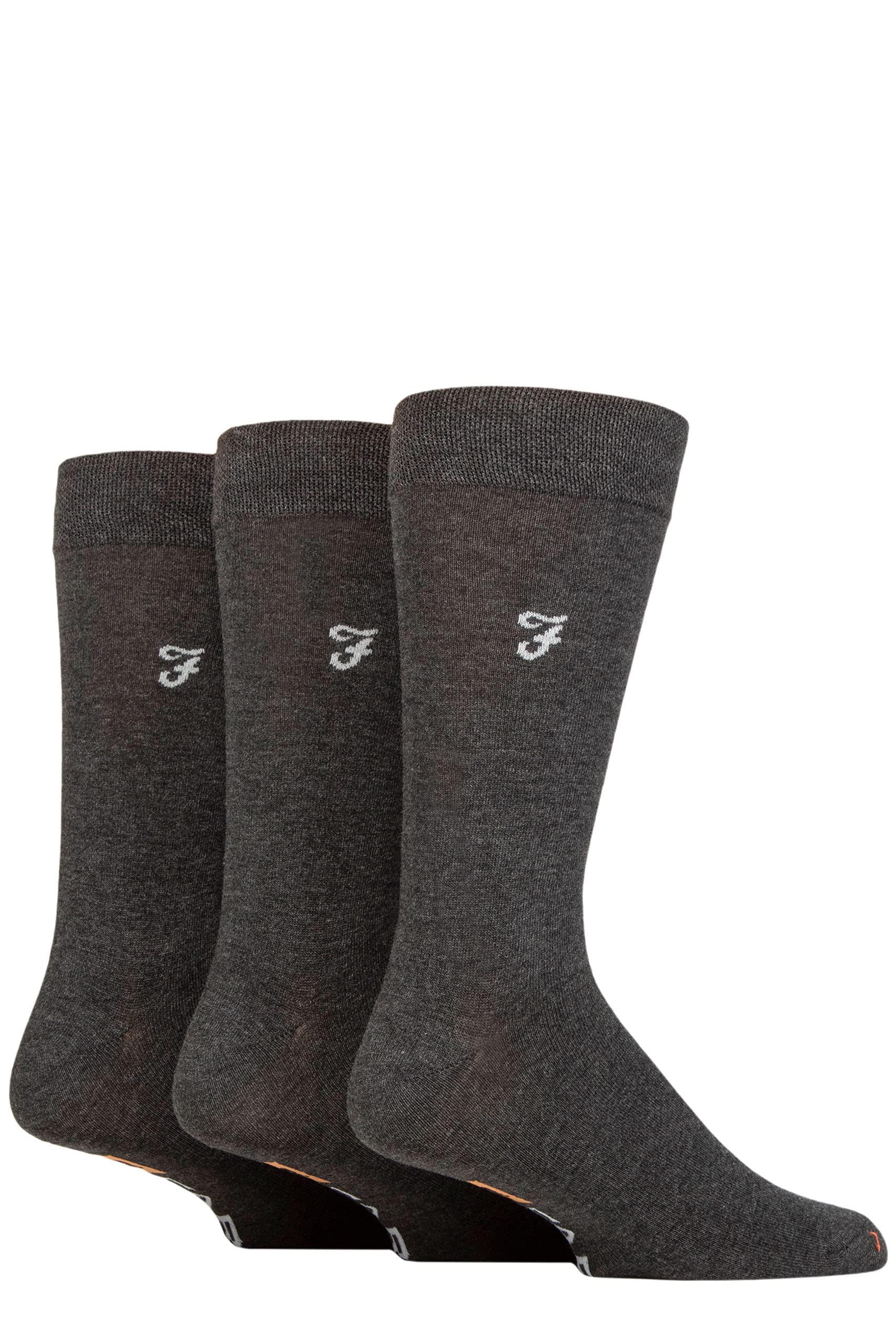 Farah Men's Charcoal / Grey Plain 3 Pair Luxury Bamboo Stripe Plain And Argyle Socks, Pack Of 3 Charcoal/Grey Plain (6-11)