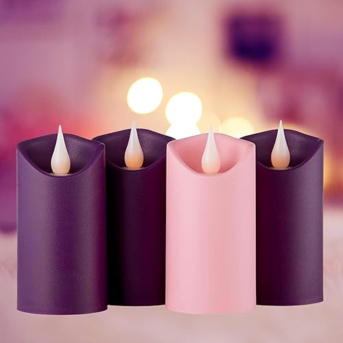 Miniatura 5 de Needzo Juego de velas de pilar de mesa sin llama, velas LED sin perfume, accesorios de corona de Navidad, decoración del hogar, paquete de 4