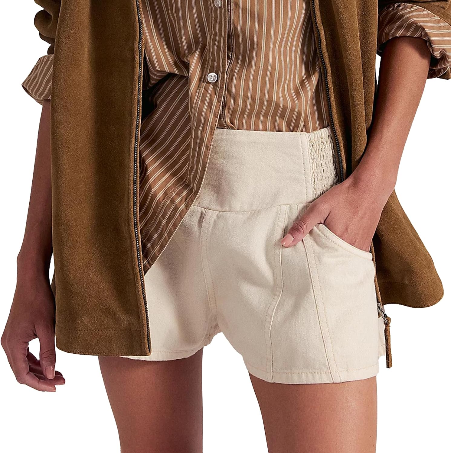 Hixiaohe Womens Jean Shorts Casual Summer Vintage Baggy Denim Shorts Elastic Waisted Short Jeans Beach Outfits with Pockets
