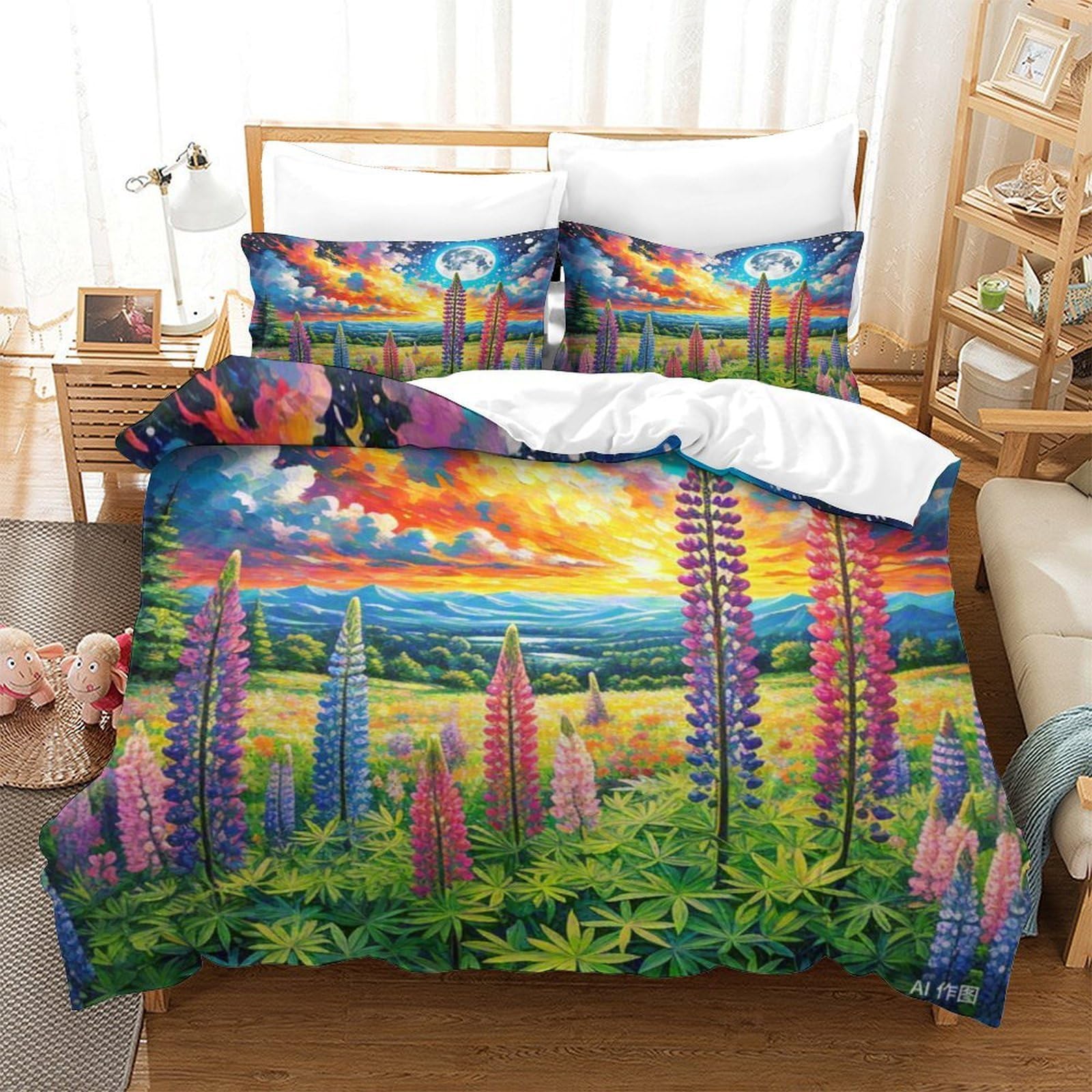 Housse de couette microfibre douce Lupin pour lit enfant et ado fatigués des boutons pressions