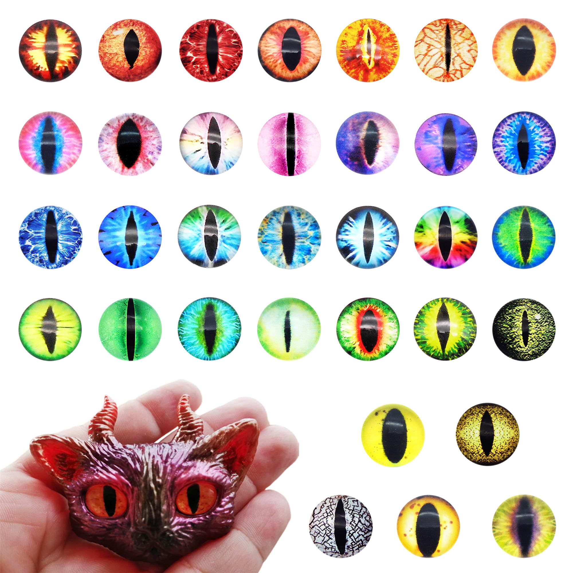Julie Wang 40PCS 15MM Vertical Pupil Dragon Eyes Glass Cabochon for Polymer Clay Animal Models Making Sculptures Props Craft Jewelry DIY Findings