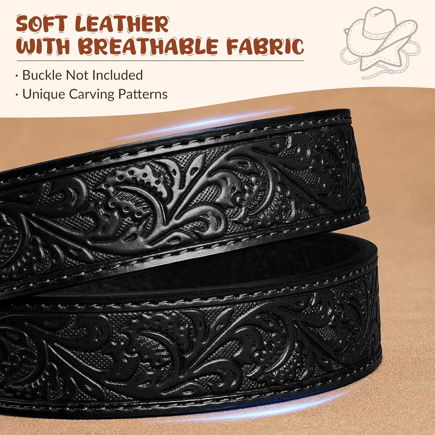 BELTROAD Western Belt Strap for Kids Boys Girls Toddler Genuine Leather Belt Cowgirl Cowboy Kids Western Belts for Jeans Gift - Image 2