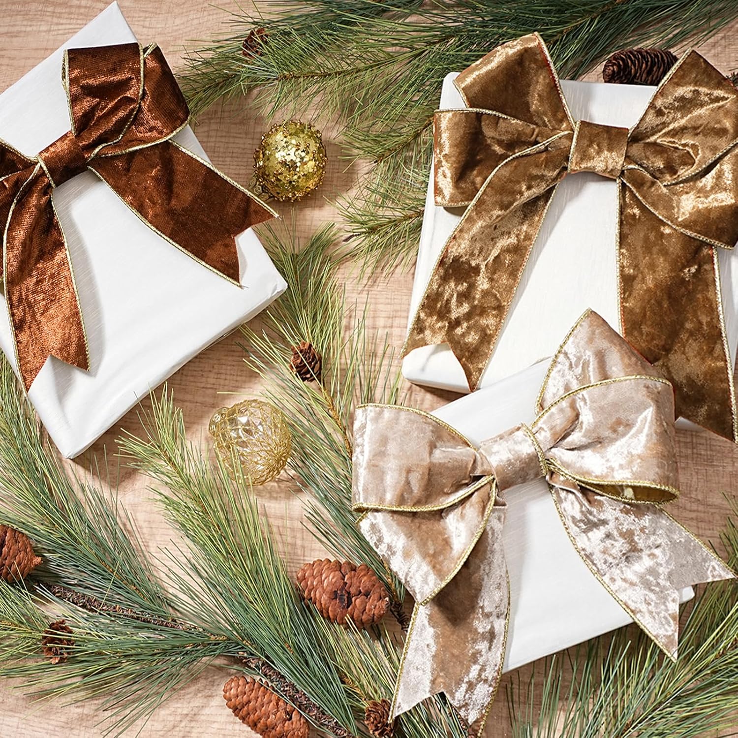 LaRibbons Copper Velvet Wired Ribbon, Luxury Christmas Ribbon for Gift Wrapping, Tree, Wreath Bows, Outdoor and Holiday Decor – 4 Inch x 10 Yards