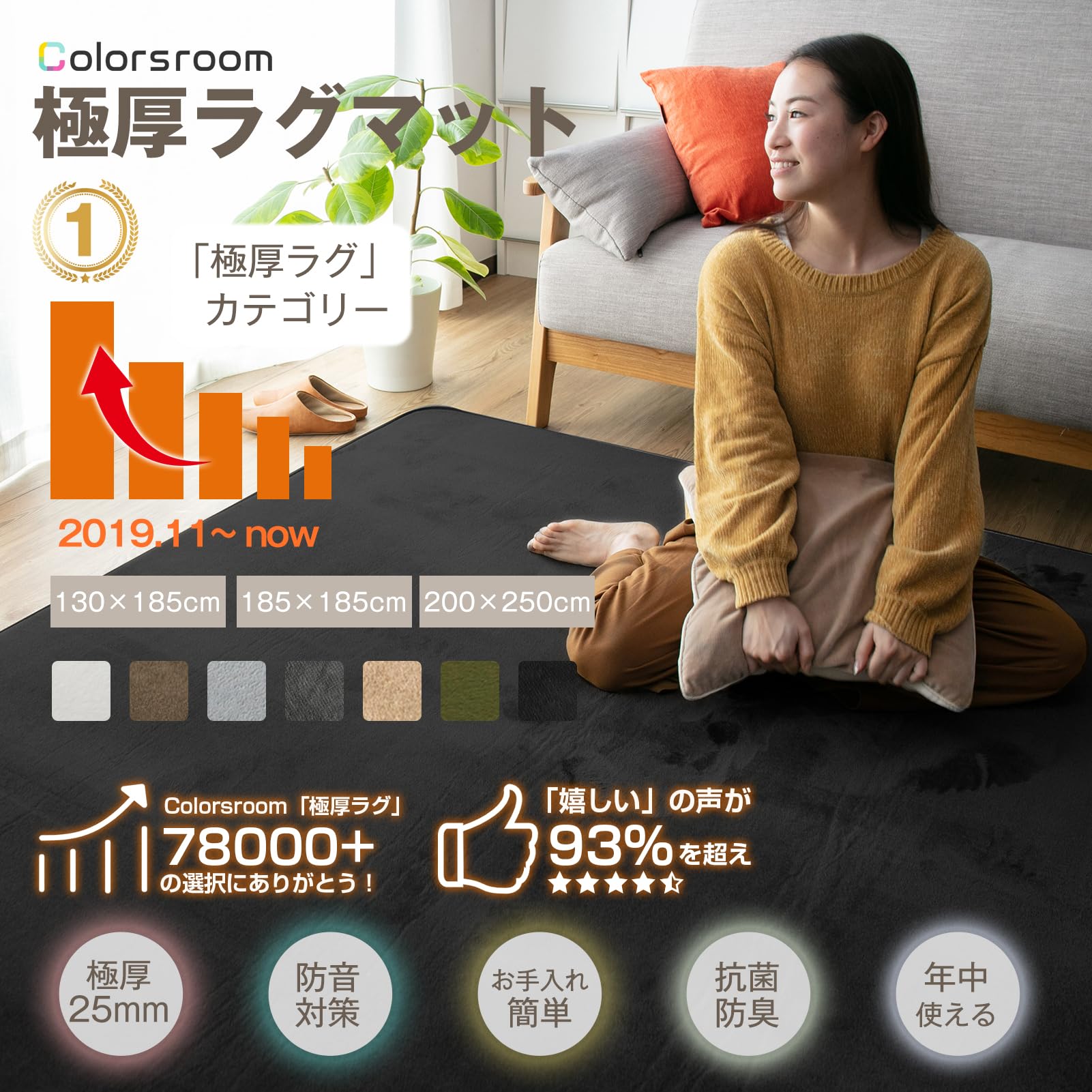 Colorsroom カーペット ラグ 極厚25mm 200×250cm 約3畳 Amazon | Colorsroom カーペット ラグ 極厚25mm 200×250cm 約3畳