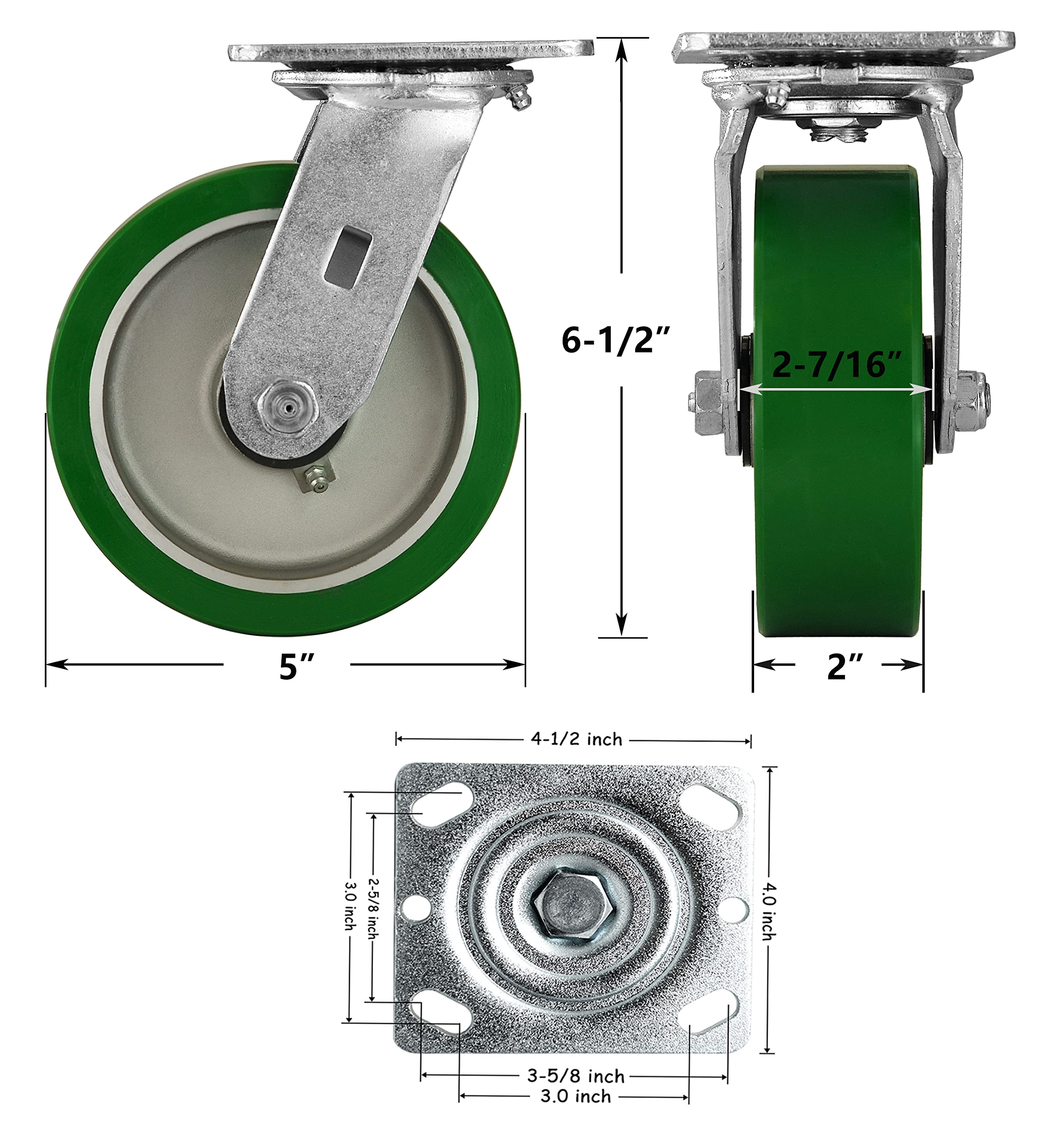 HANDSAMMU 5x2 Heavy Duty Casters -Polyurethane on Aluminum Caster Wheel, Casters Set of 4 Heavy Duty with up to 4000LB Capacity- Widely Used in Tool Box,Workshop,Garage (2 Brake &2 Swivel)