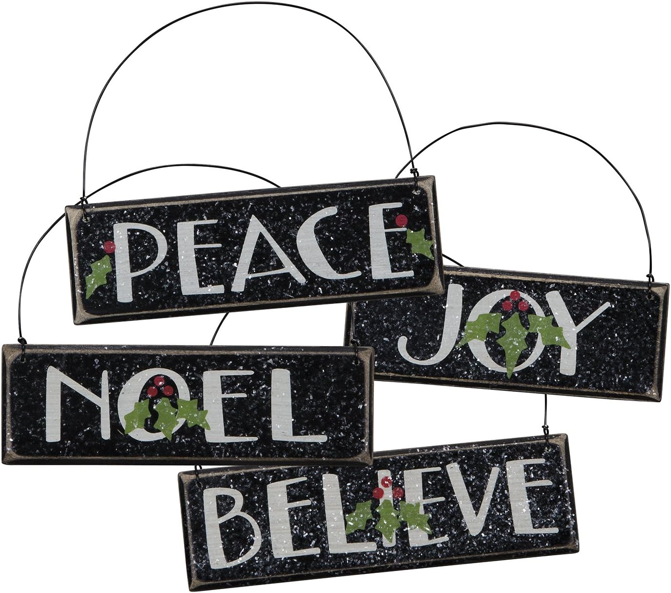 Ornaments - Holiday Peace, Noel, Joy, Believe Christmas Set of 4