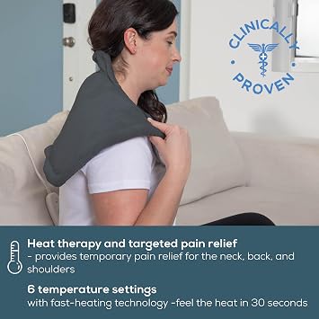 Beurer UHP54 Shoulder Heating Pad with Extra Soft Fabric, Fast Heating (107-141F), 6 Temperature Settings, Auto Shut-Off, 22 x 20.5, Machine Washable