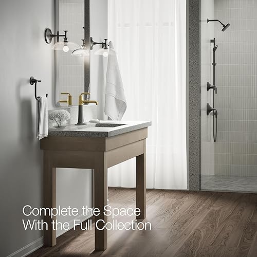 Miniatura 10 de Kohler 26437-4-BMB Tone - Grifo alto para lavabo de baño con una sola manija, 1.2 gpm, negro mate con latón moderno cepillado